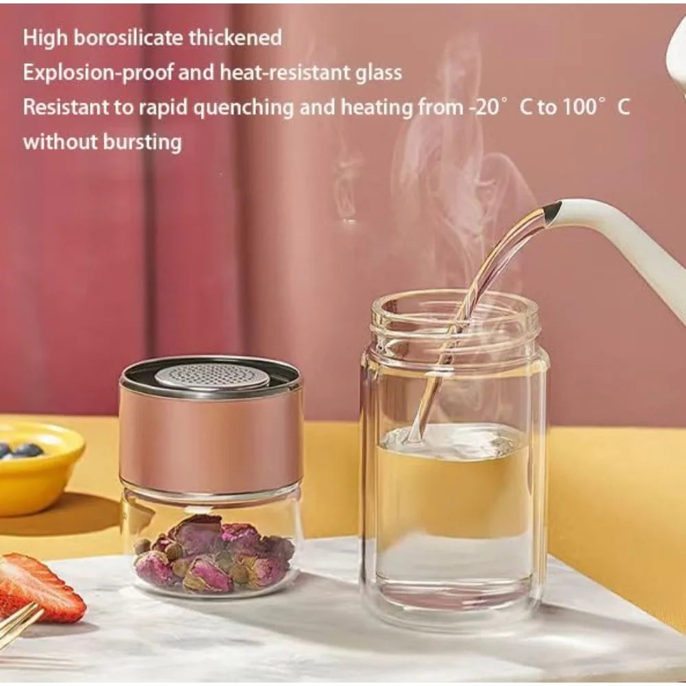 Portable 420ML Double Layer Glass Tea Infuser