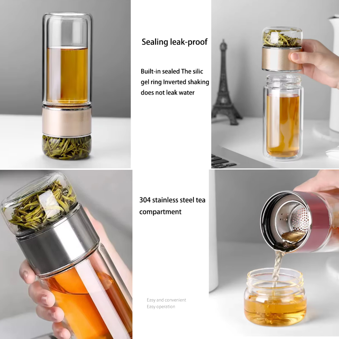 Portable 420ML Double Layer Glass Tea Infuser